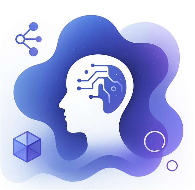 Abstract illustration showing interconnected business systems and AI integration provided by MindyLab